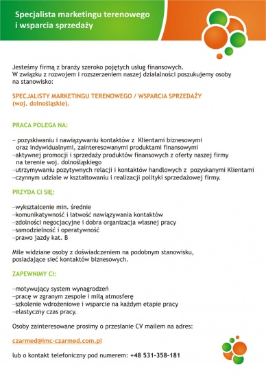 Specjalista marketingu terenowego / wsparcia sprzedaży